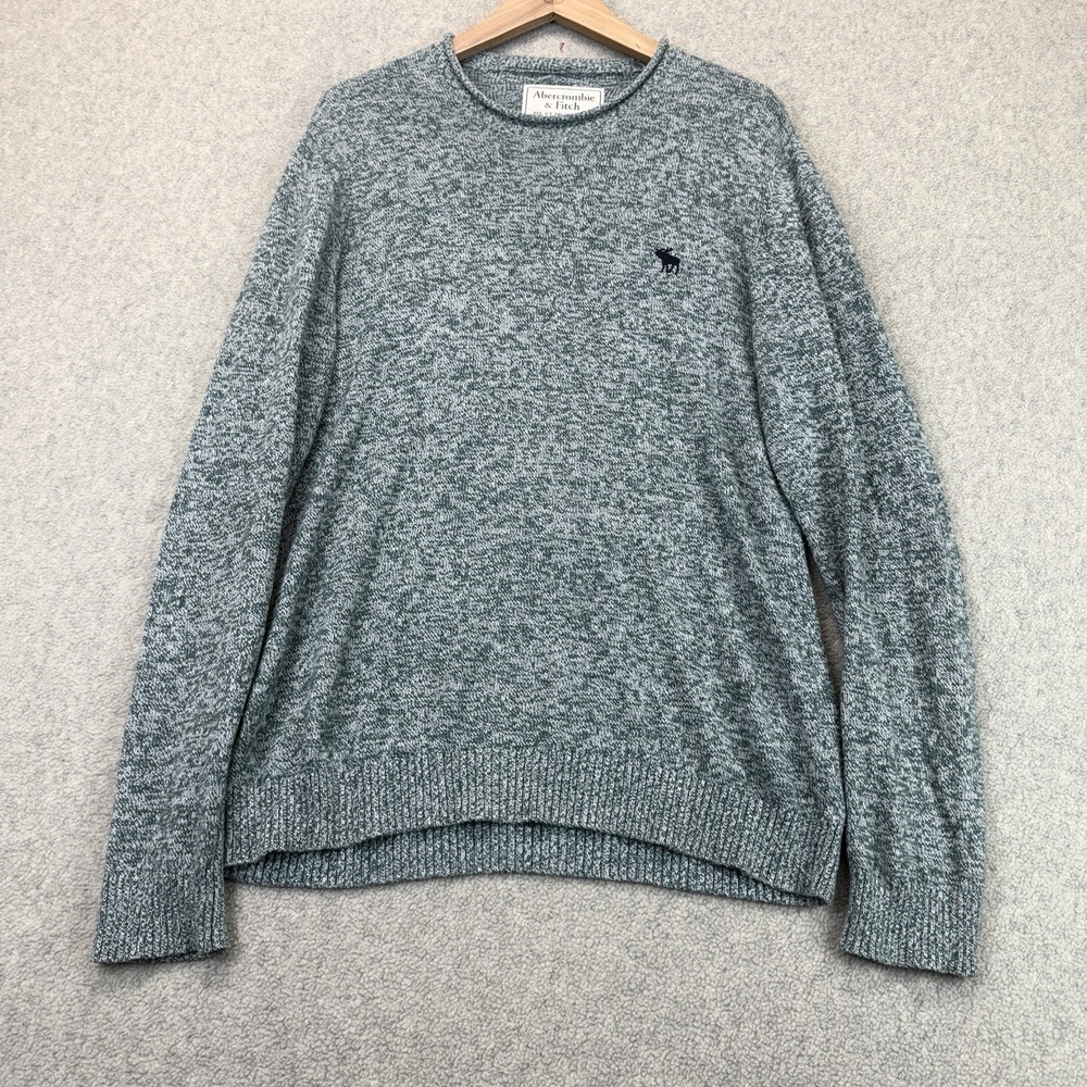Abercrombie & Fitch Sweater Mens M Green Gray Marled Crewneck Cotton Knit